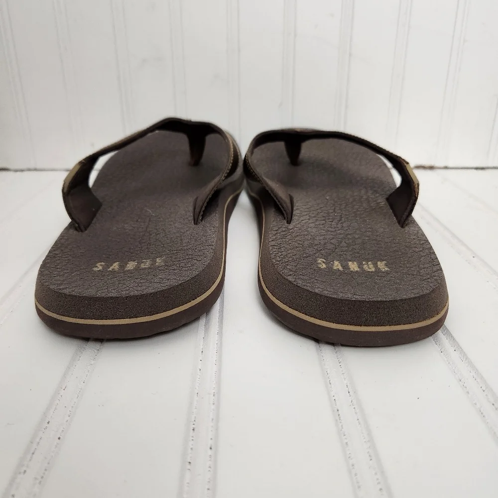 Sanuk Mens Size 11 Brown Flip Flop Thong Flat Comfort Water Friendly Sandals